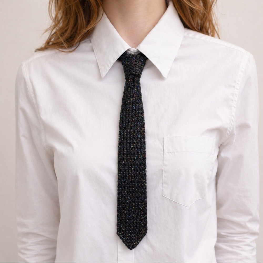 Hand Crochet Speckled Black Tie